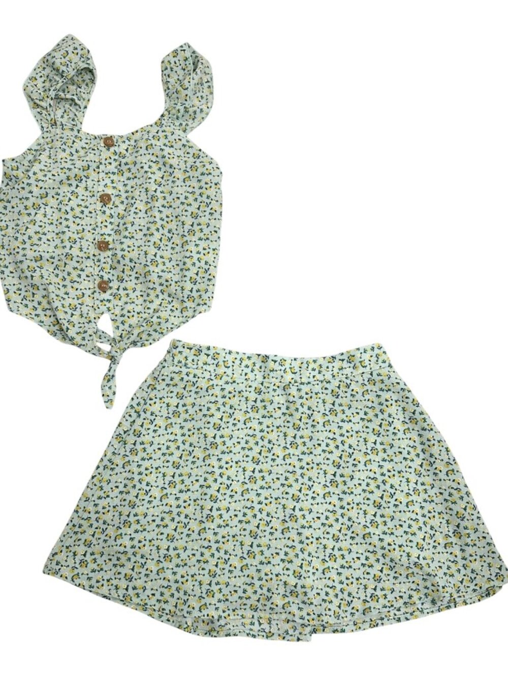 Speechles Kids Girls Skirt Outfit Set Green Floral Size 12 Sleeveless Pre-owned